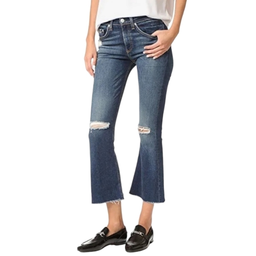 Rag & Bone 10 inch Crop Flare Blue Jeans